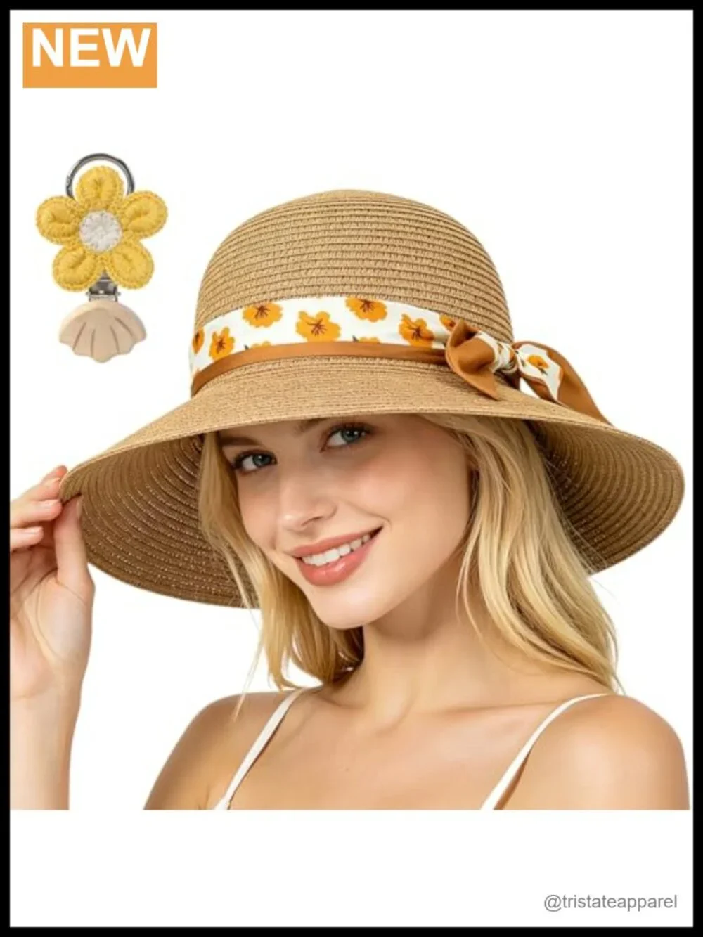 Straw Wide Brim Sun Hat with Chin Strap, Foldable Beach Travel Hat